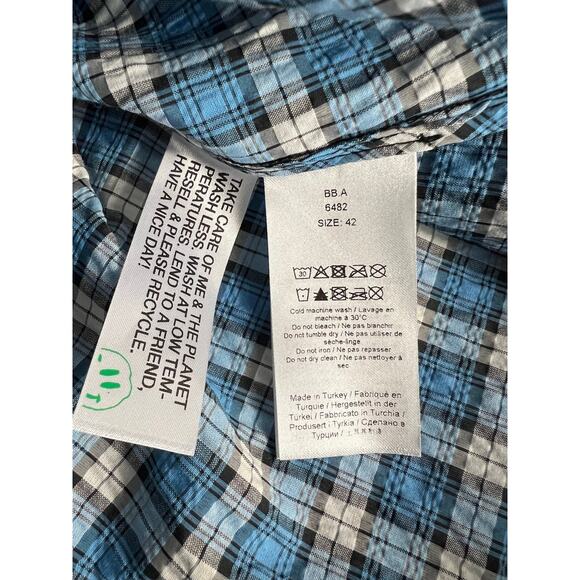 NWT Ganni Shirred Checked Cotton-blend Seersucker Midi Dress Blue DE 42 US 12 - Picture 8 of 10